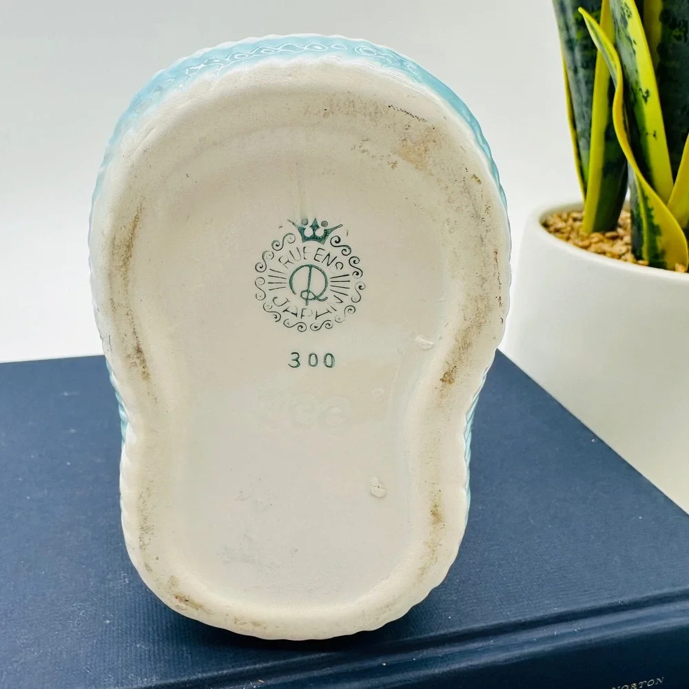 Rubens Japan Vintage Ceramic Baby Bootie Planter Blue White Floral 300